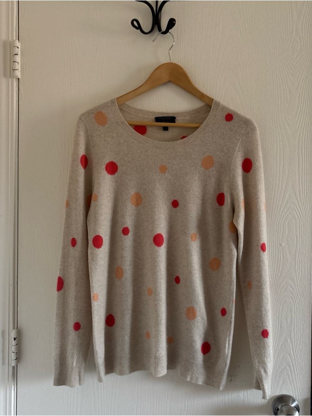 Charter Club 100% Cashmere Sweater Women’s Medium Polka Dot Crewneck Bei